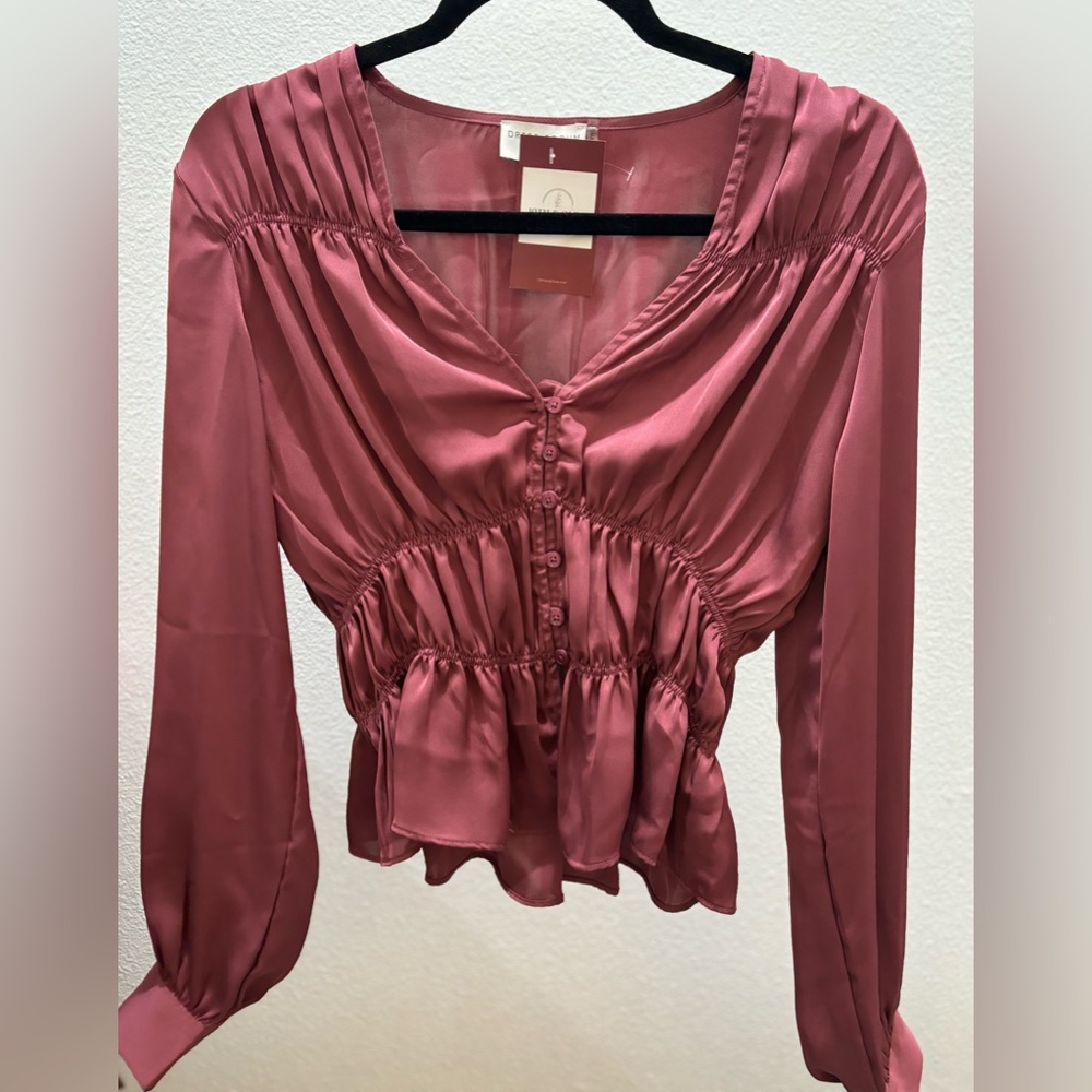 Plum DRESS FORUM peplum button up top NWT